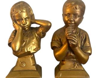 Vintage Esco Chalkware Brother Sister Bookends