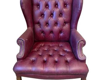Burgundy Chesterfield Wingback Armchair With Tufted Detail