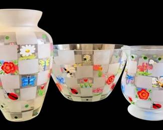 Lenox Natures Splendor Floral Frosted Glass Vases  Bowl