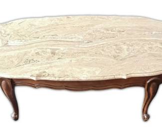 Vintage Queen Anne Style Marble Top Coffee Table