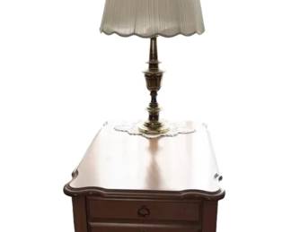 French Provincial End Table With Brass Lamp