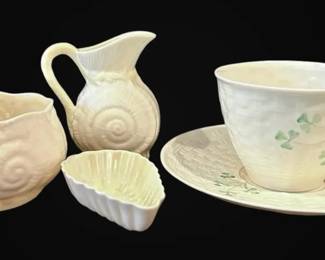 Belleek Ireland Porcelain Shell Dishes, Shamrock Tea Cup, More