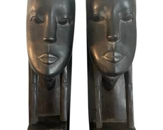 Vintage HandCarved Wooden African Bookends