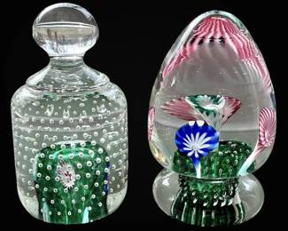 Murano Style Millefiori Controlled Bubble Art Glass Paperweights