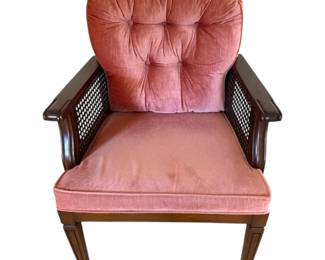 Tufted Pink Velour CaneBack Accent Chair