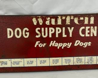Vintage Metal Advertising Sign for ‘Warren Dog Supply Center,’ 24 x 7 Inches