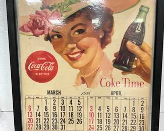 Framed Coca-Cola Calendar from 1955, 17 x 21 Inches