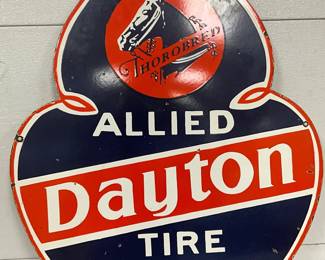 Double-Sided Porcelain Allied Dayton Tire Service Station Sign, 26×30 Inches