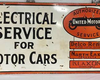Double-Sided Porcelain Sign: ‘Electrical Service for Motor Cars,’ 48×25 Inches