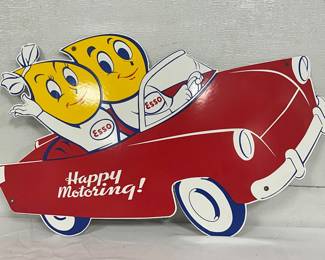 Porcelain Single-Sided Die-Cut ‘Esso Happy Motoring’ Sign, 28 x 17 Inches