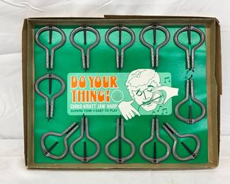 NOS Store Display of Chris-Kratt Jaw Harps with Illustrated Backing, 13in x 11in