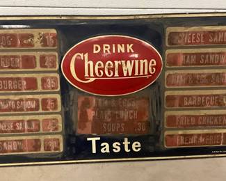 Rare 1954 Cheerwine Drink Menu Sign, 30 x 14 Inches