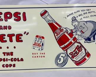 Embossed Tin Pepsi-Cola Advertising Sign Featuring ‘Pepsi and Pete’