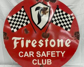 30-Inch Single-Sided Porcelain Firestone Car Safety Club Sign