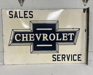 30x20 Porcelain Chevrolet Sales and Service Double-Sided Flange Sign
