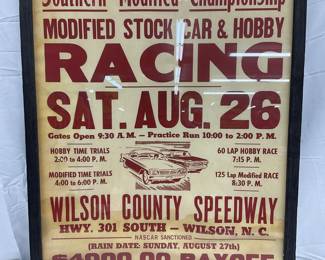 Framed Wilson County Speedway Racing Poster, 24×29.5 Inches