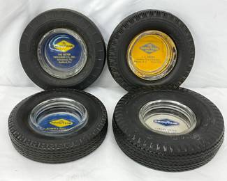 4 Goodyear Tire-Themed Glass Ashtrays