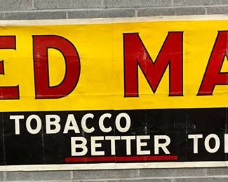 Red Man Tobacco Advertising Banner, 106in x 36in