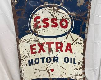27 1/2 x 49 Metal Esso Die-Cut Oil Can Advertising Sign