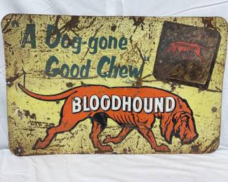 Embossed Metal ‘Bloodhound Chew’ Advertising Sign, 27 1/2 x 18 Inches