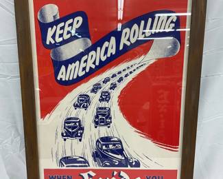 Framed 1941 Exide Battery Advertisement ‘Keep America Rolling’