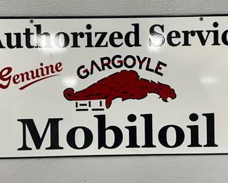 Double-Sided Mobiloil Authorized Service Metal Sign with Gargoyle Graphic