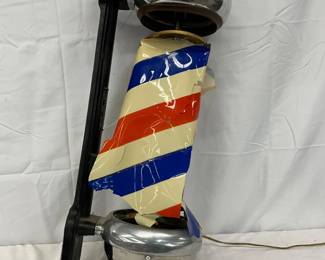 Theo A. Kochs Co. Barber Pole with Reflective Chrome Domes and Striped Cylinder, 26 Inches Tall