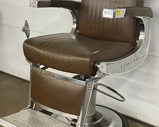 Early Belmont Barber Chair with Brown Upholstery
