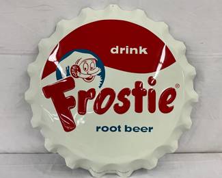 22-Inch Frostie Root Beer Embossed Metal Bottle Cap Sign by Stout Sign Co.