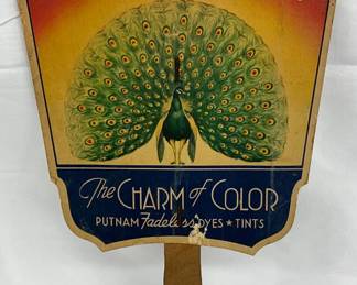 Vintage Advertising Cardboard Hand Fan for Putnam Fadeless Dyes & Tints, Washington Mills Criss, VA