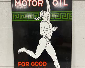 Porcelain Single-Sided Marathon Motor Oil Sign, 17 x 30 Inches
