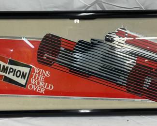 Framed Champion Spark Plugs Advertisement on Cardboard, 37×13