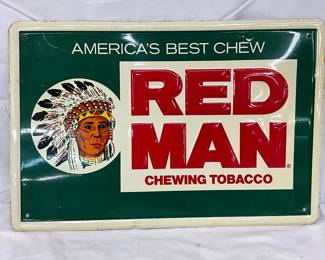 NOS Red Man Embossed Sign, 18x12