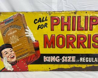 Embossed Metal Philip Morris Advertising Sign by Stout Sign Co., 27×15