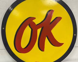 Single-Sided Porcelain ‘OK Chevrolet’ Sign, 18-Inch Diameter