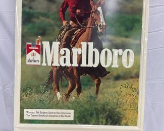 23×34 Metal Self-Framed Embossed Marlboro Advertisement with Cowboy