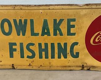 1953 Metal Coca-Cola Advertising Sign: ‘Meadowlake Fishing’, 50” x 16”