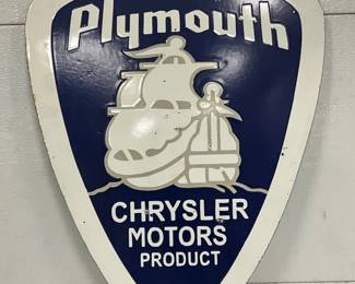 21x29 Double-Sided Porcelain Plymouth Sign with Chrysler Motors Branding