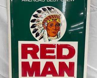 12×16 Embossed Metal Self-Framed ‘Red Man’ Tobacco Sign