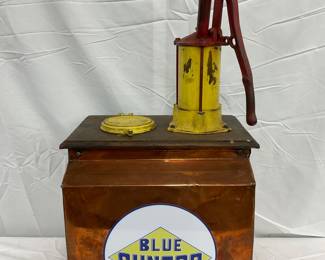 Hand-Crafted Blue Sunoco Oiler with Pump, 13×26 1/2 Inches