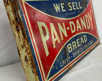Pan-Dandy Bread Advertising Tin Sign, 12 1/2 x 6 1/2 Inches
