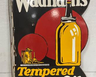 Wadhams Tempered Motor Oil Porcelain Flange Sign, 18 x 24 Inches