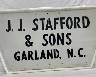 Metal Advertising Sign for J.J. Stafford & Sons, Garland, N.C., Self-Framed, 44 x 22 Inches