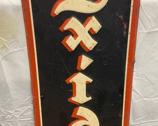 1950 Exide Batteries Embossed Metal Advertising Sign – 16×48 Inches