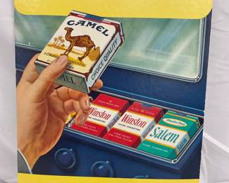 Cardboard Easel-Back Cigarette Advertisement Featuring Camel, Winston, and Salem Packs, 10x14 