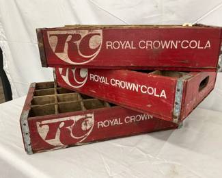 Three Vintage Royal Crown Cola Wooden Crates with Dividers