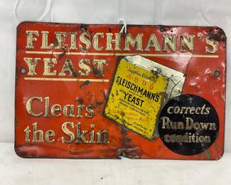 Fleischmann’s Yeast Embossed Metal Advertising Sign, 9×6 Inches