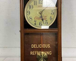 Coca-Cola Wall Clock with Wooden Case and Pendulum, 11×27 Inches