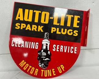 Double-Sided Metal Auto-Lite Spark Plugs Sign, 14in x 14in, Contemporary