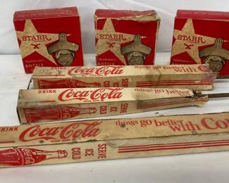 Coca-Cola-Themed Starr X Wall-Mounted Bottle Openers and Ice Picks in Original Packaging